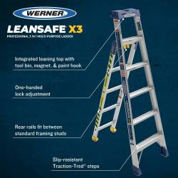 Werner LeanSafe X3 Aluminium 3 in 1 Stepladder 75070